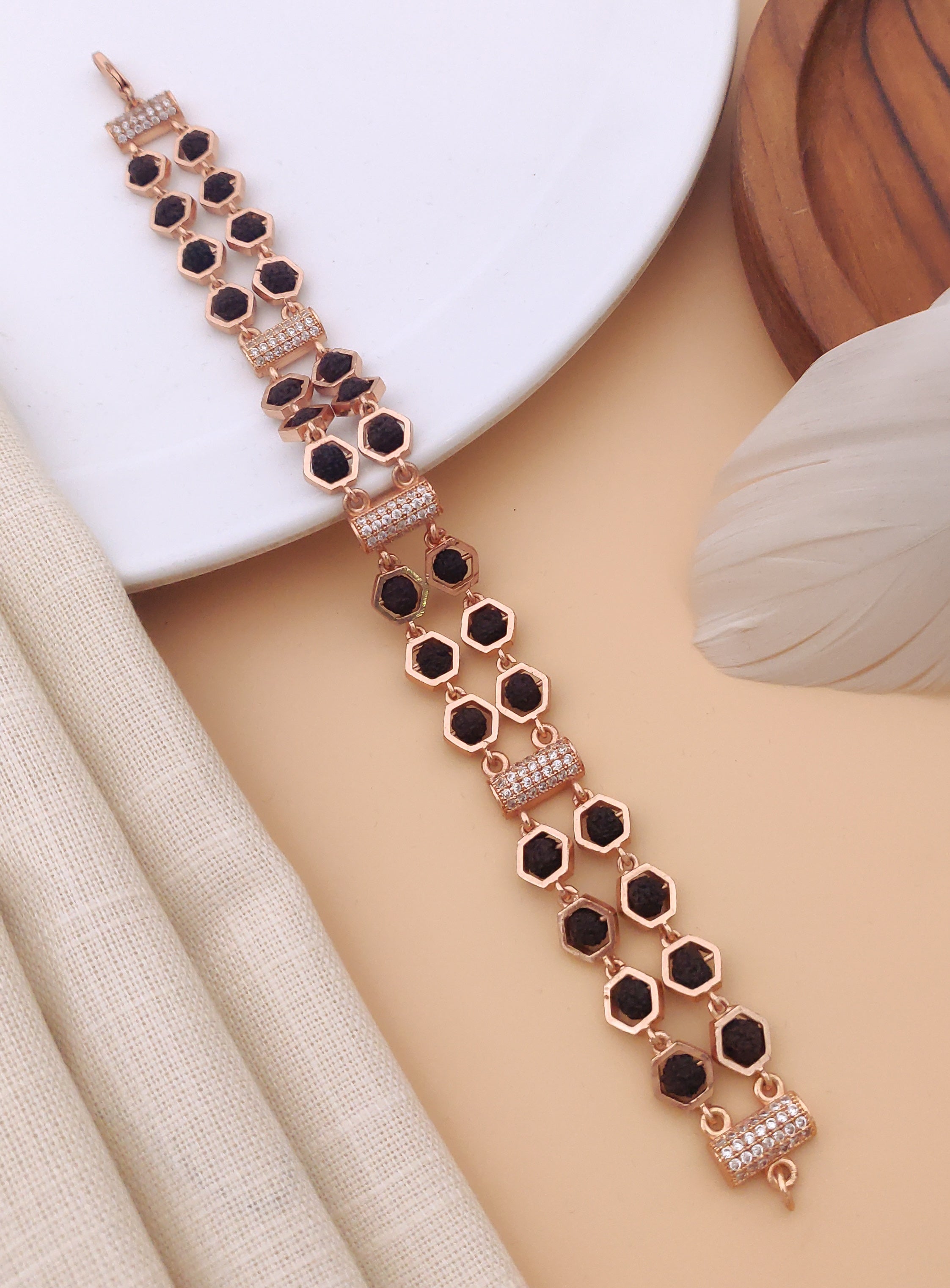 Elegant two line Rose Gold Diamond with Rudrax Bracelet