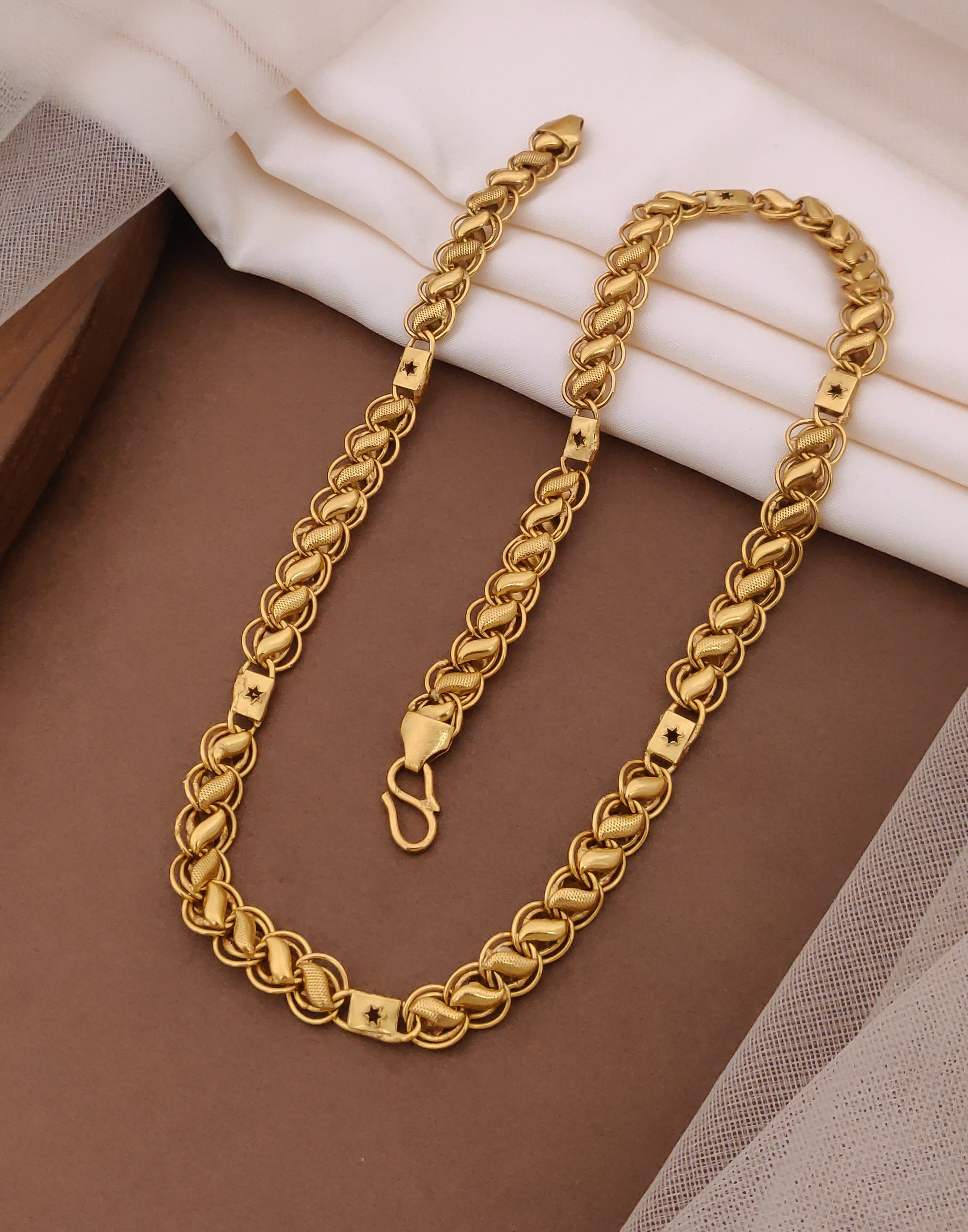 Double Ring Lotus Chain with star biscuit Chain For Men & Boys