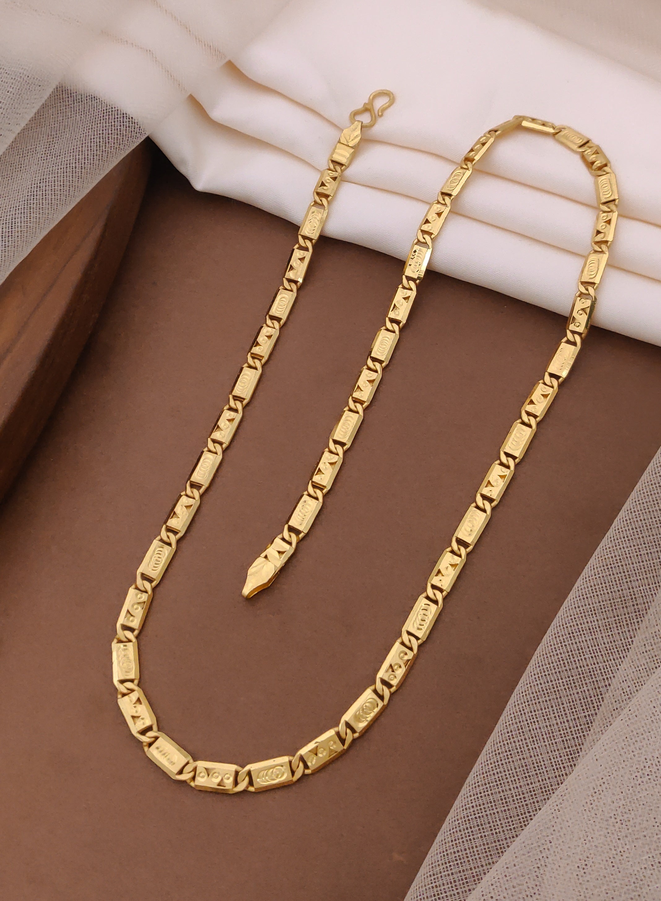 Triangular cutting with odi Biscuit in IGP Brass Micro Gold Plated Nawabi Chain For Stylish Men