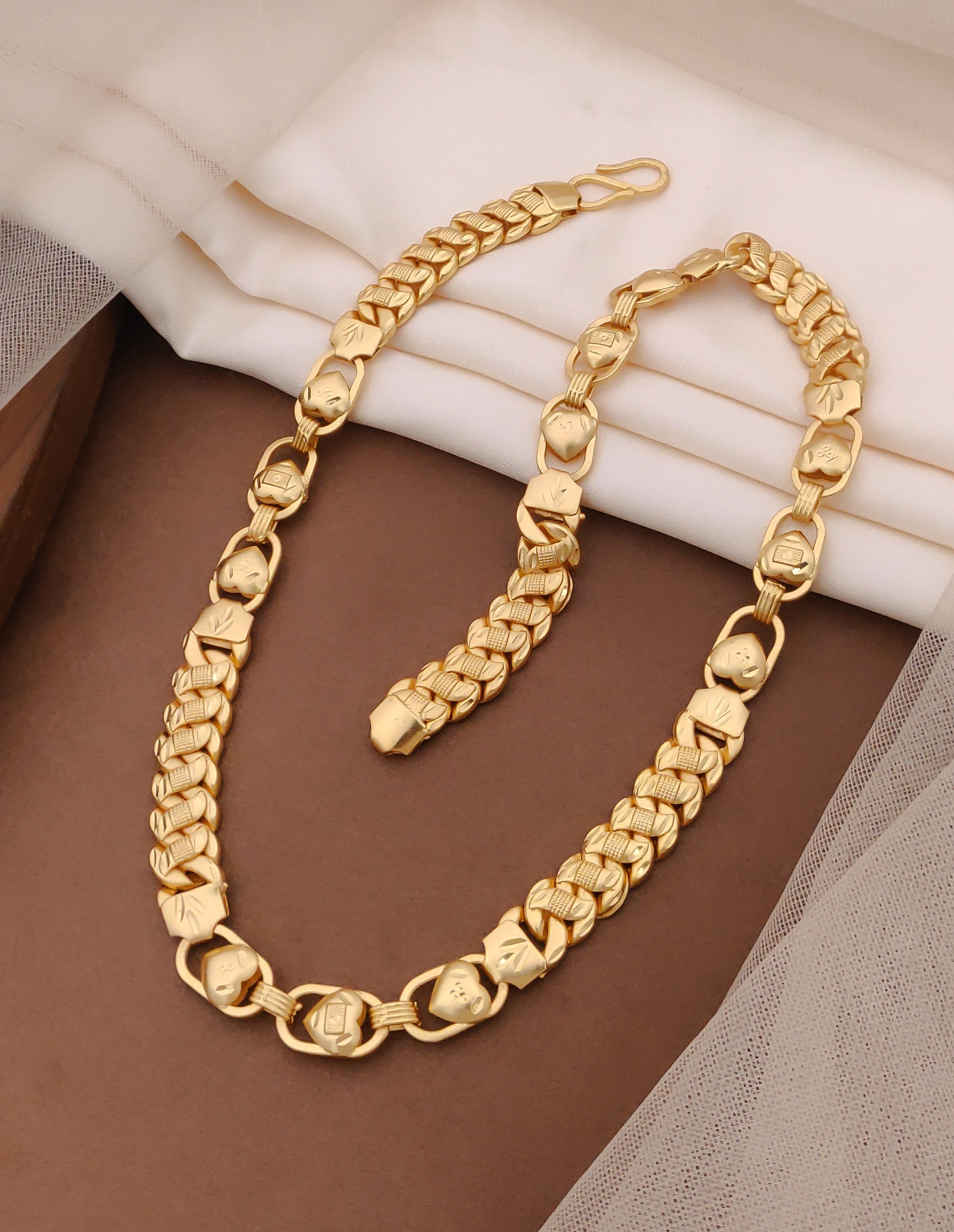 Premium Lotus with Designed Hearts in Brass Material Micro Gold Chain For Men
