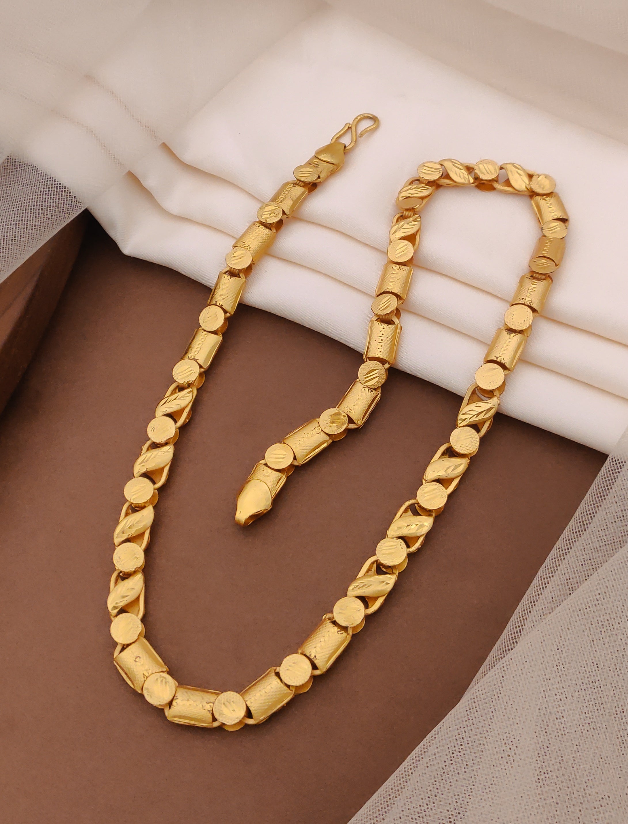 The Alpha Modern Designed Koyli Chain with Leaf Design in Brass Material Gold plated chain for Men