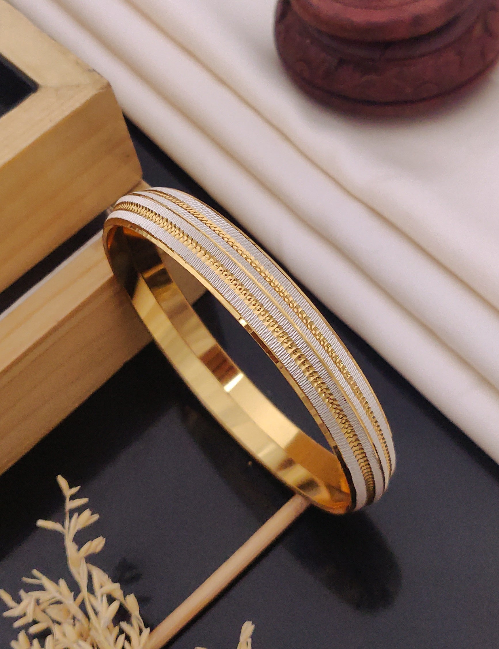 Silver & Golden Designer Two Tone Gent's Punjabi Kada