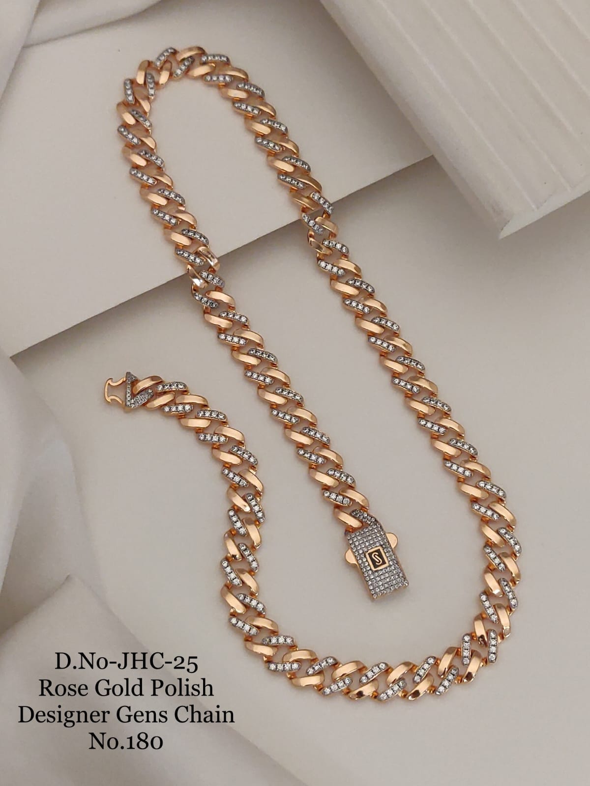 Sterling Rose Gold Medium size Diamond Cuban Chain for Men