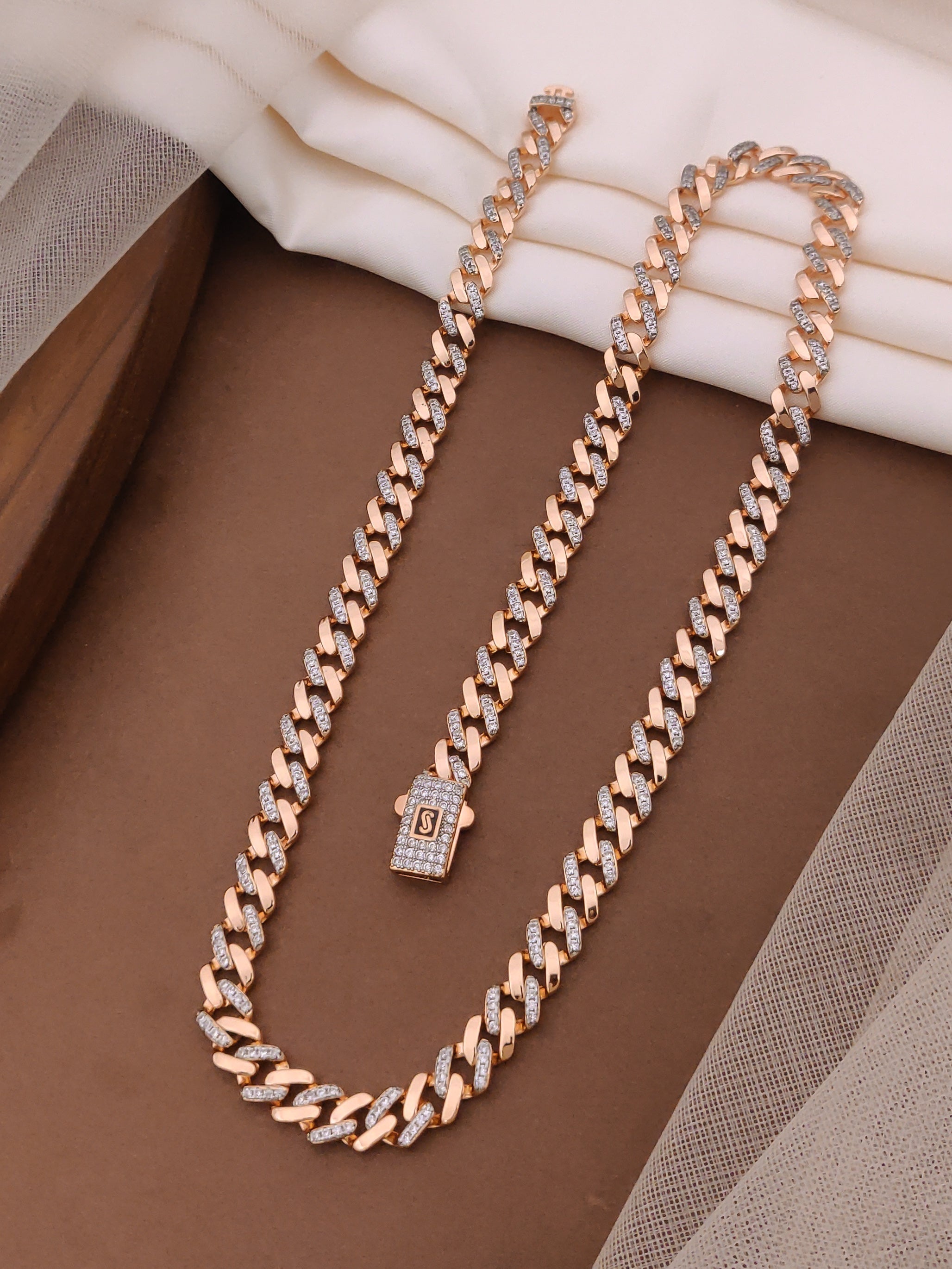Stylish simple and Elegant Rose Gold Diamond Cuban Chain for Men