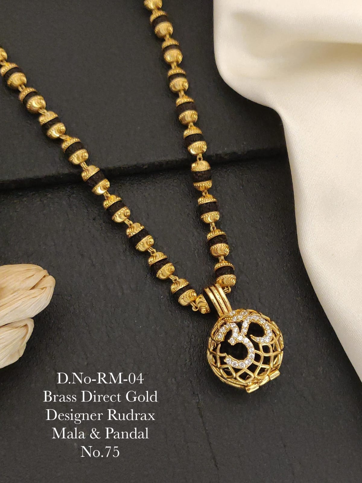 Brass Direct Gold Rudraksh Mala with Om Pendant