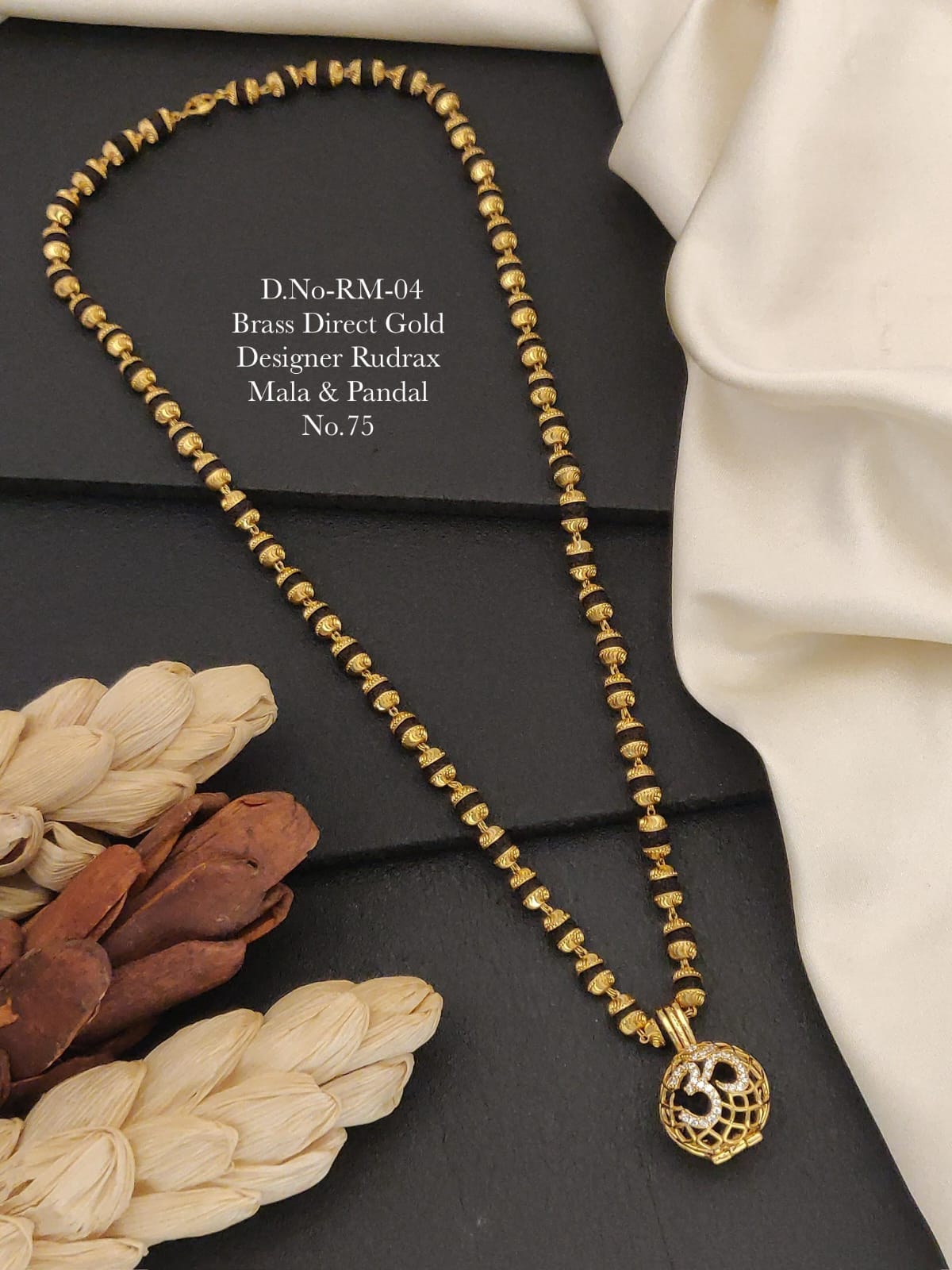 Brass Direct Gold Rudraksh Mala with Om Pendant