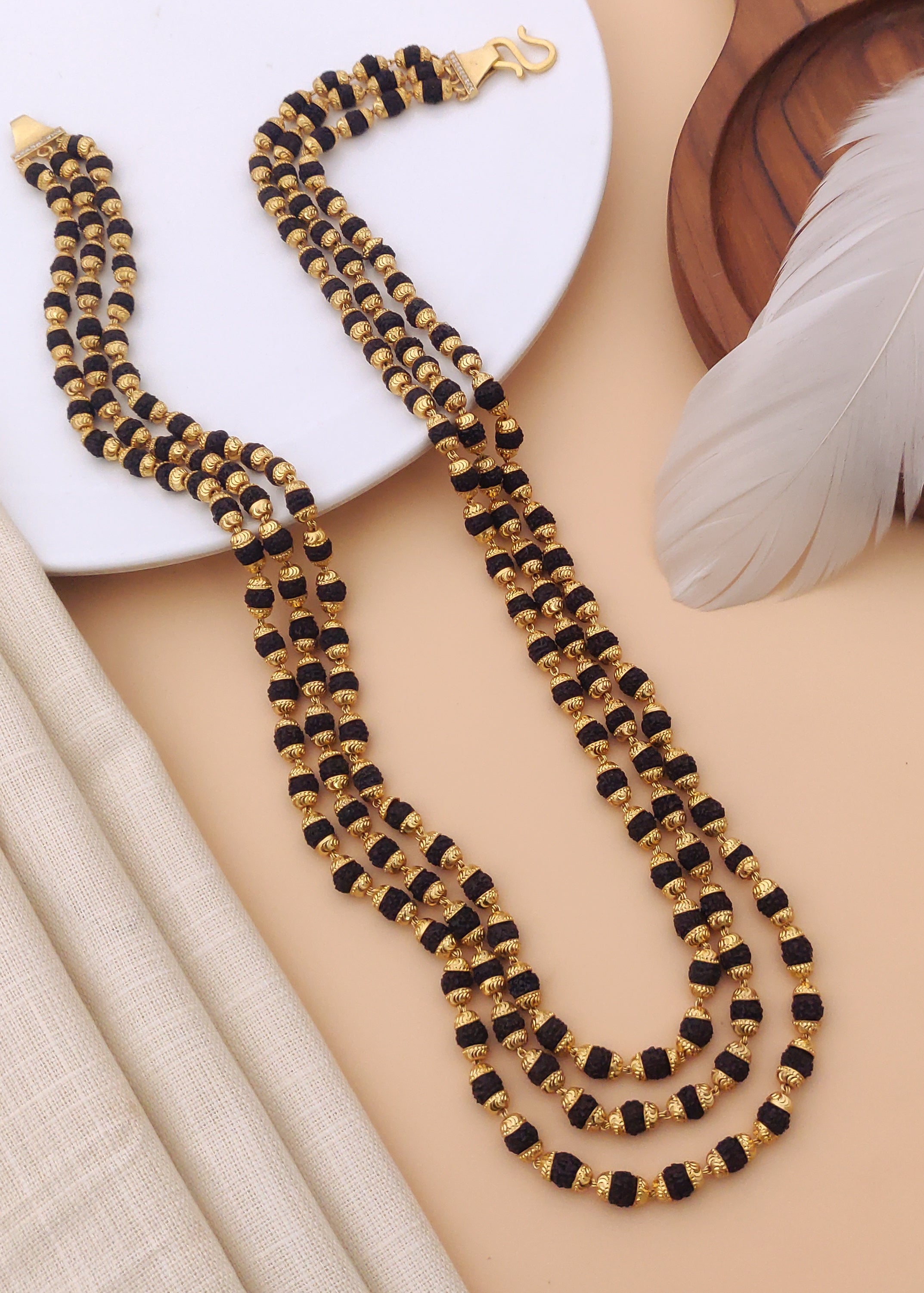 3 Line Brass High Gold Rudraksh Mala
