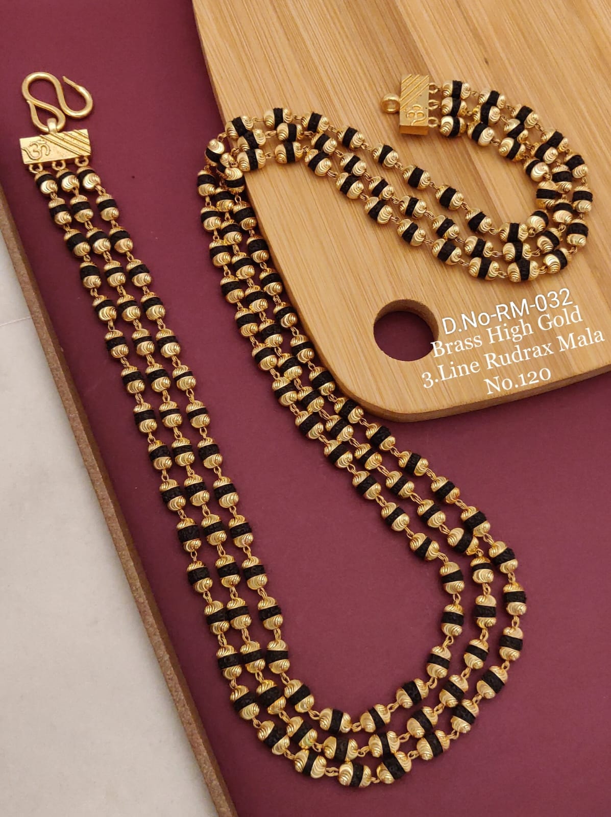 3 Line Brass High Gold Rudraksh Mala