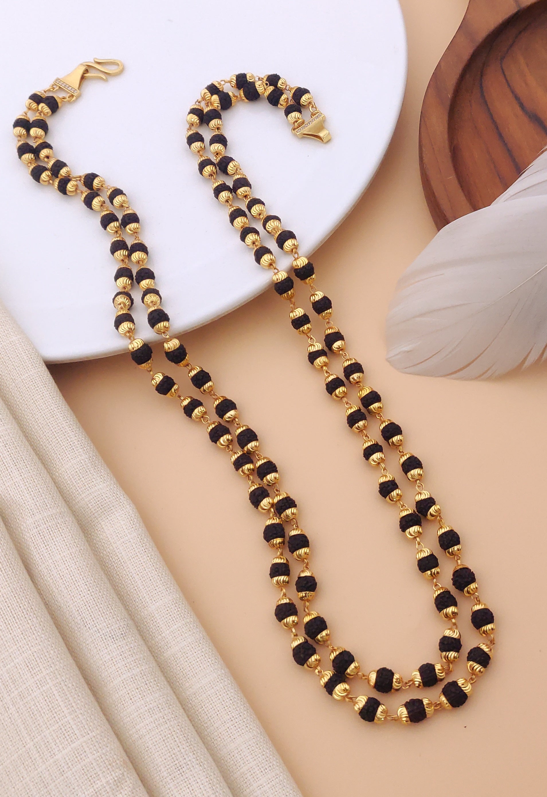 2 Line Brass High Gold Rudraksh Mala