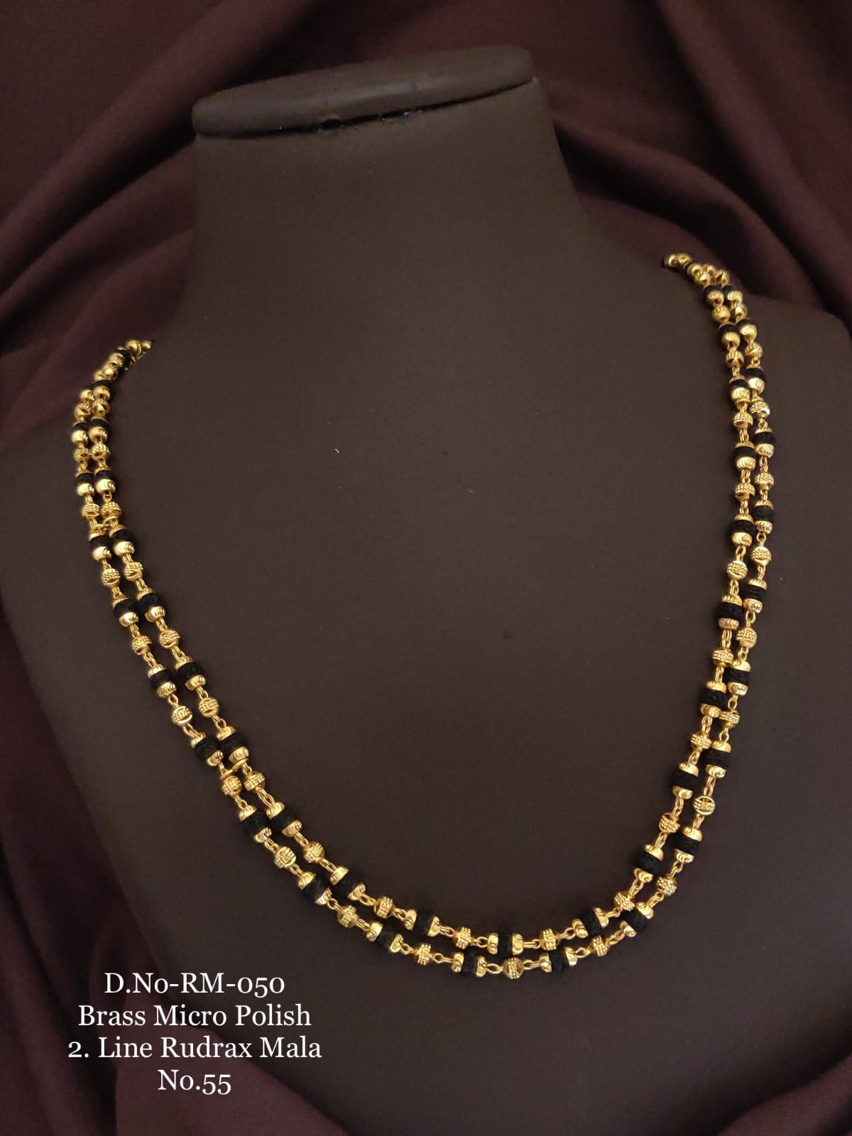 2 Line Brass High Gold Stylish Rudraksh Mala