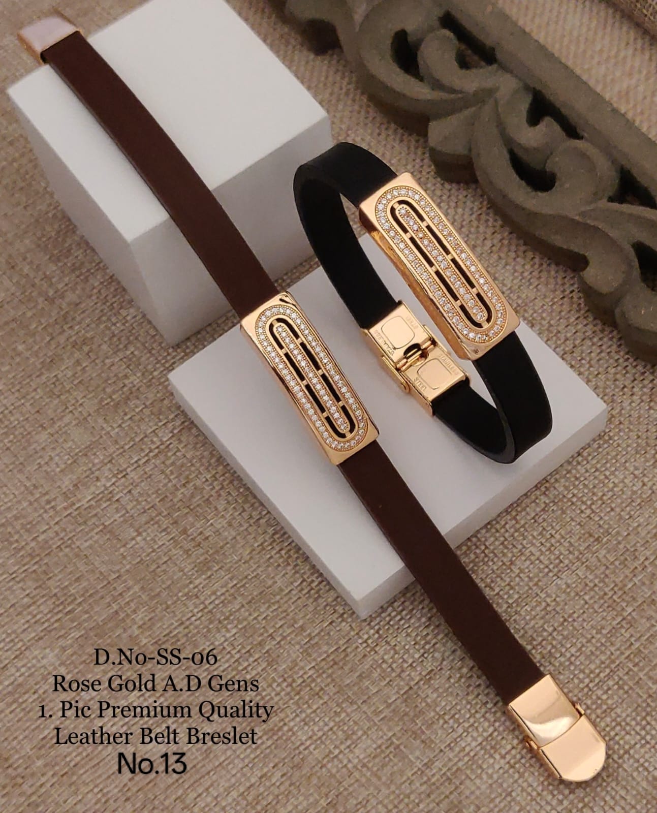 Rose Gold A.D. Gents Premium Quality Leather Belt Bracelet