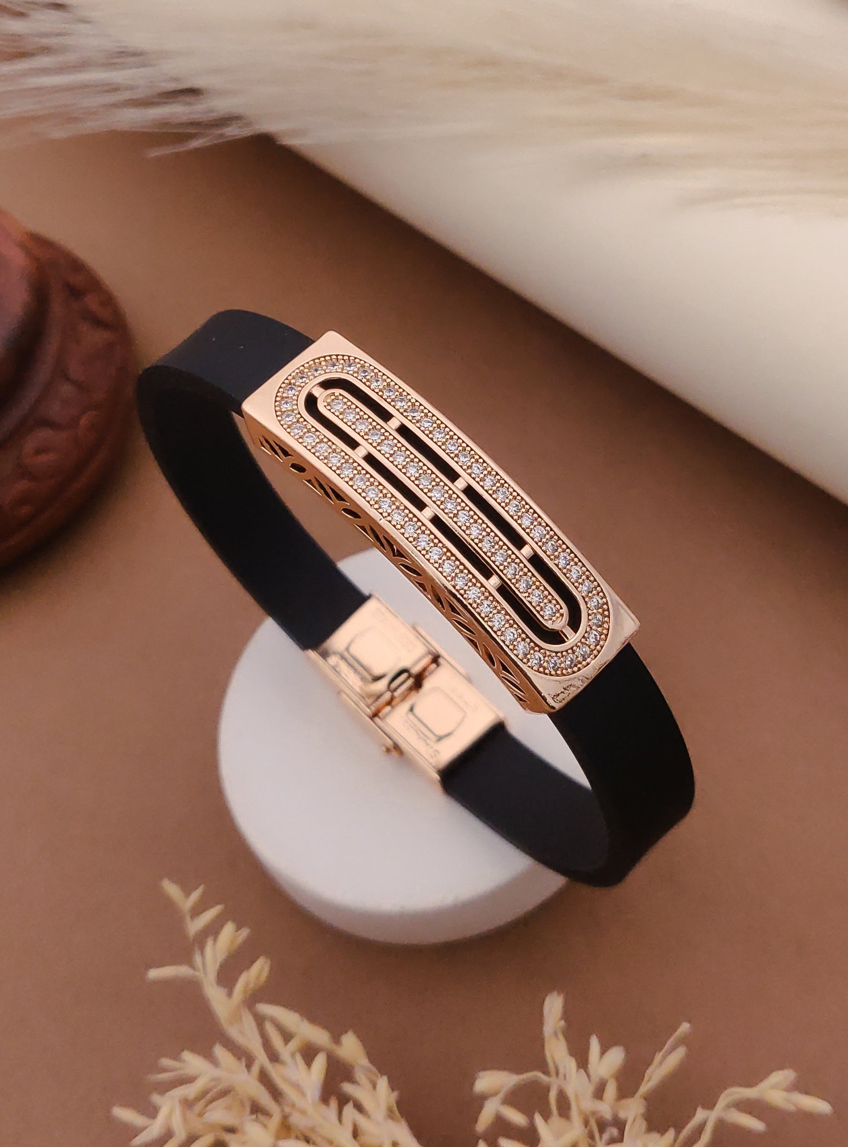 Rose Gold A.D. Gents Premium Quality Leather Belt Bracelet