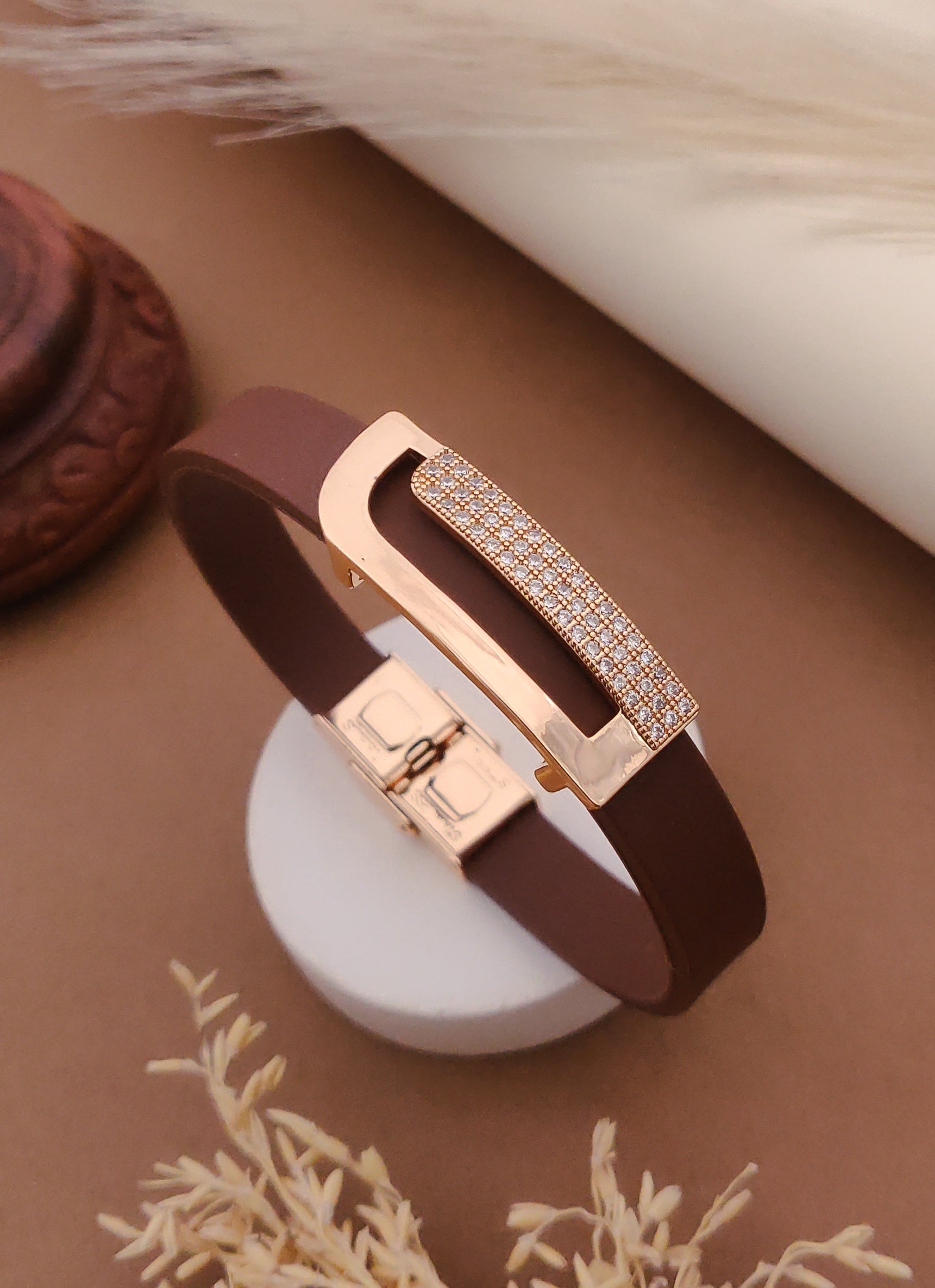 Rose Gold A.D. Gents Premium Quality Leather Belt Bracelet