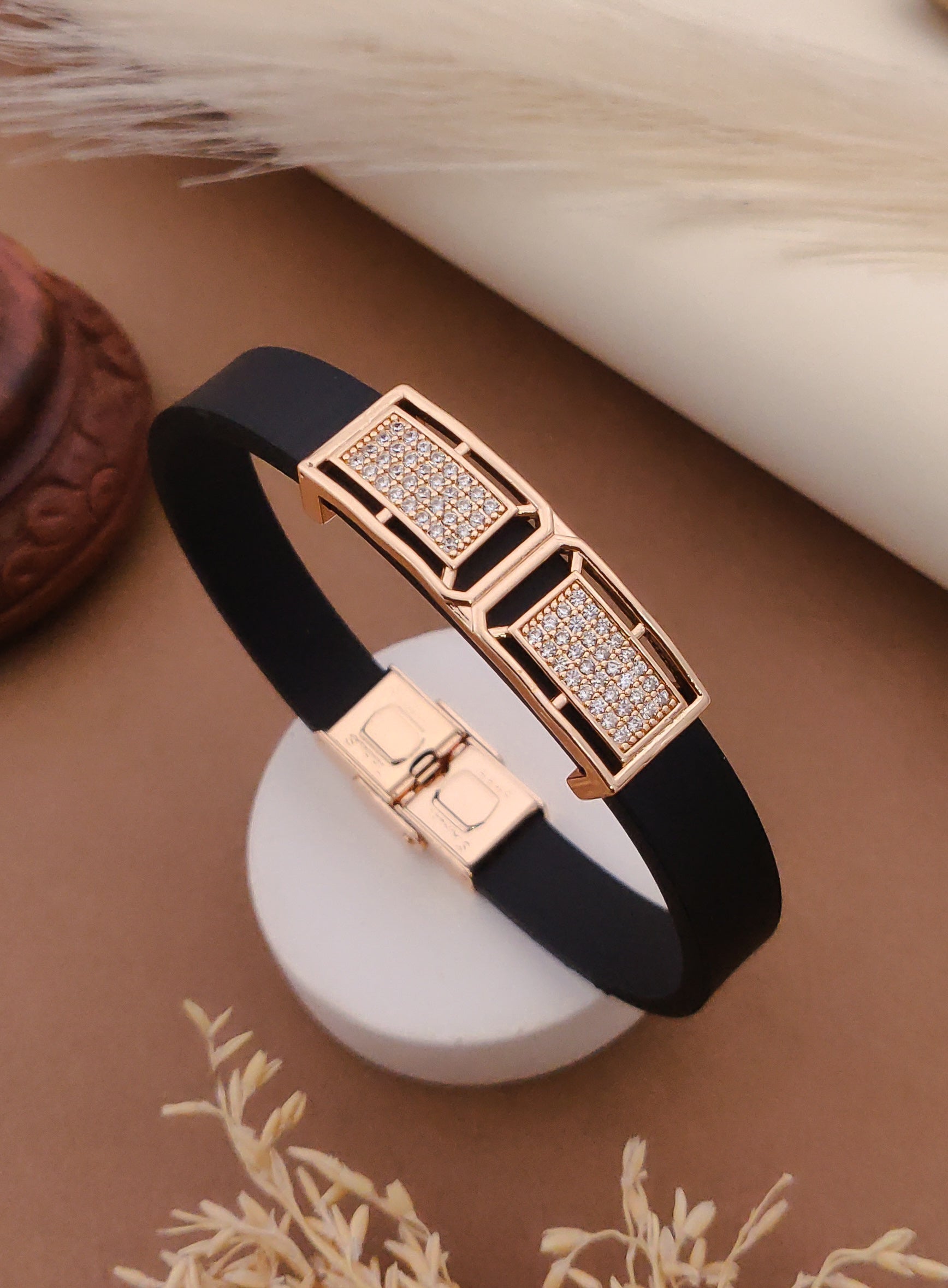 Rose Gold A.D. Gents Premium Quality Leather Belt Bracelet
