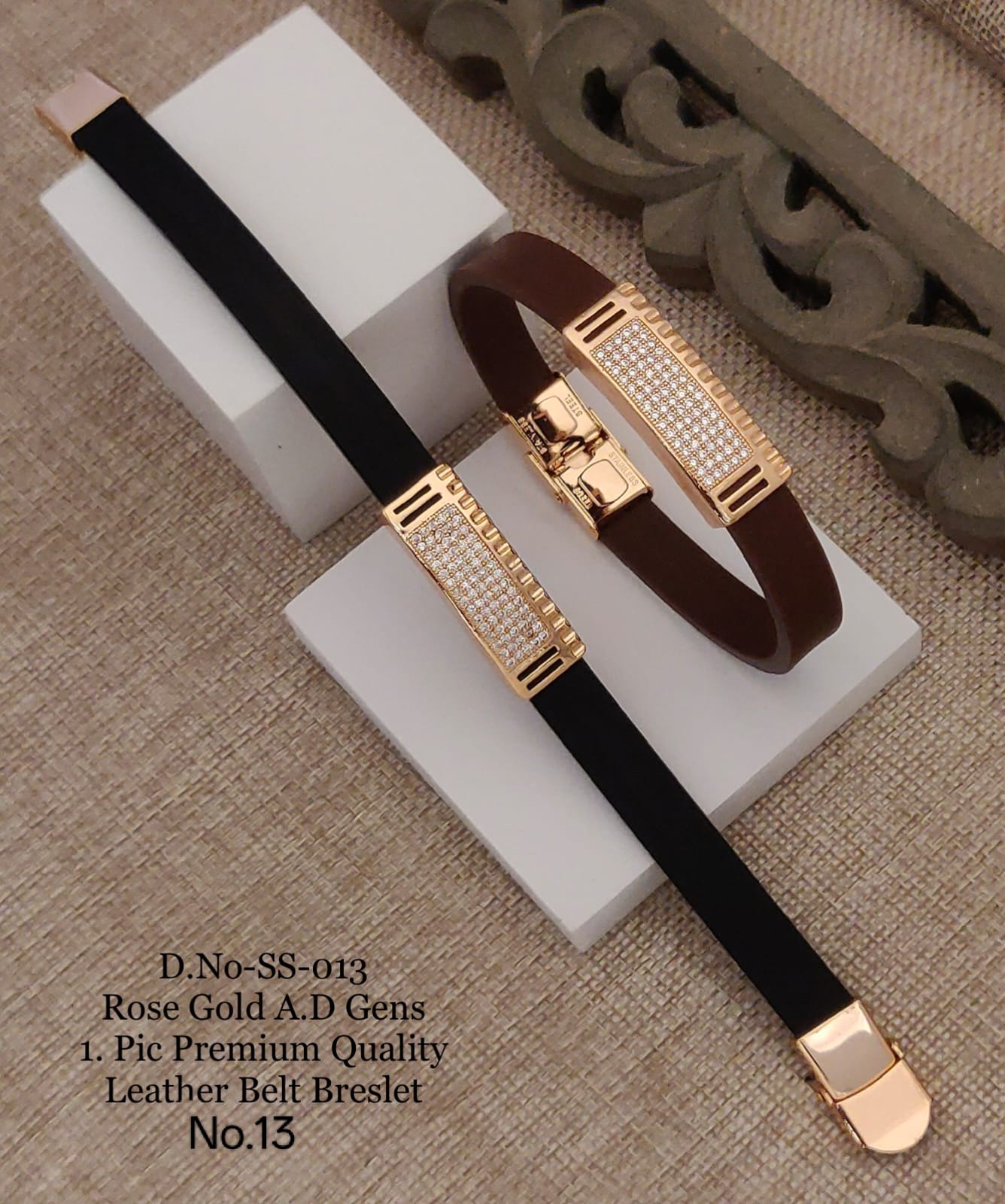 Rose Gold A.D. Gents Premium Quality Leather Belt Bracelet