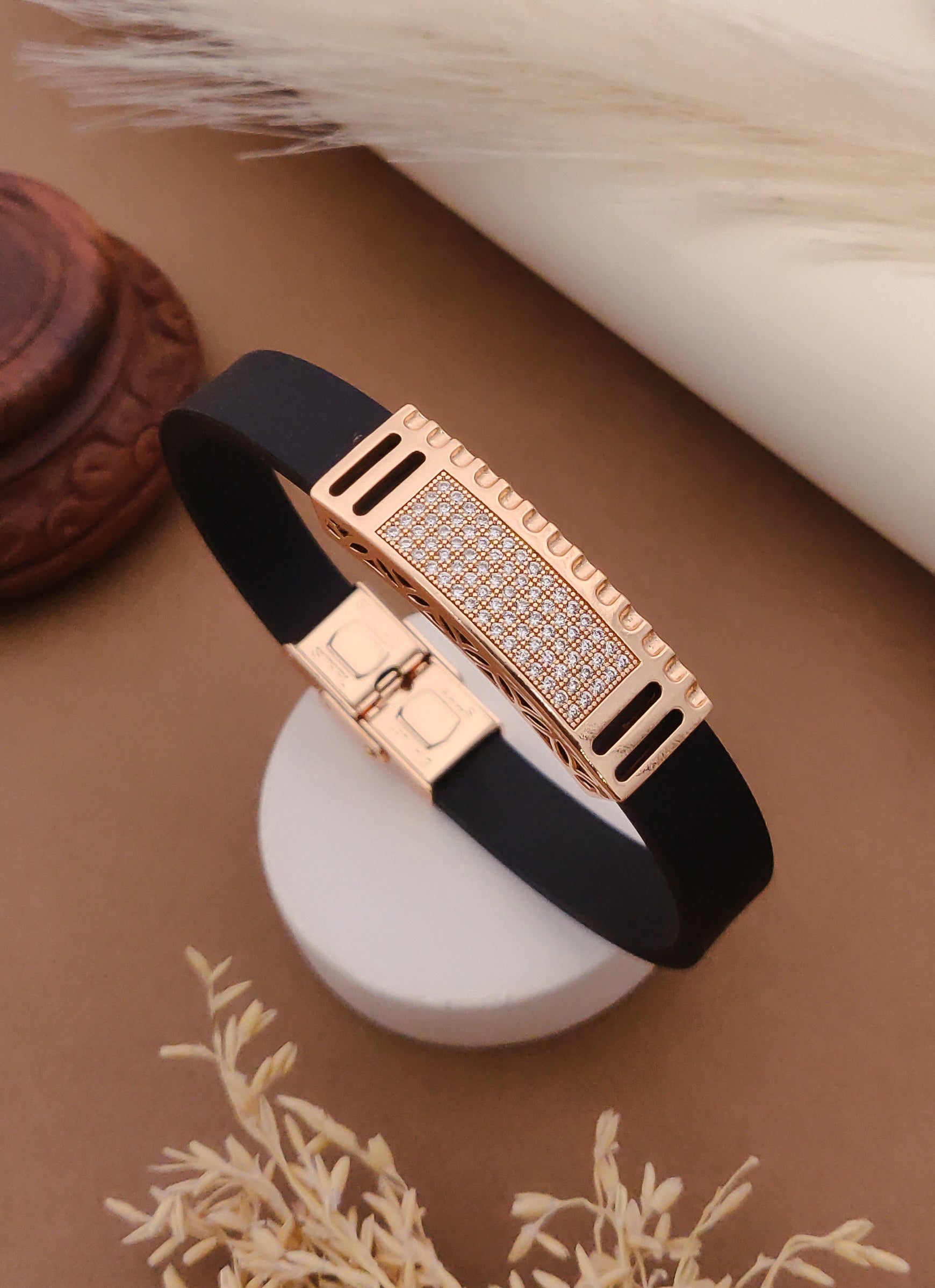 Rose Gold A.D. Gents Premium Quality Leather Belt Bracelet