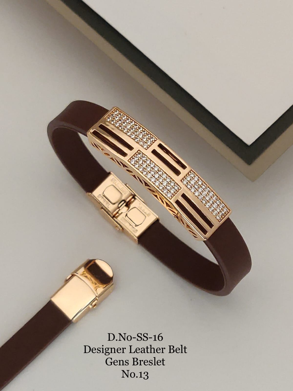 Rose Gold A.D. Gents Premium Quality Leather Belt Bracelet