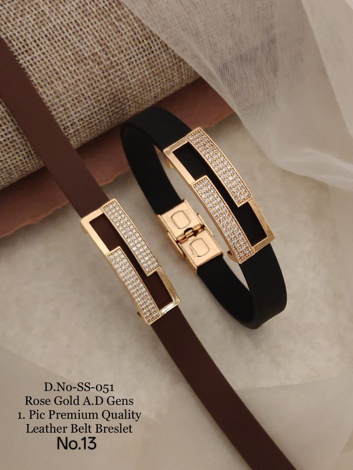 Rose Gold A.D. Gents Premium Quality Leather Belt Bracelet