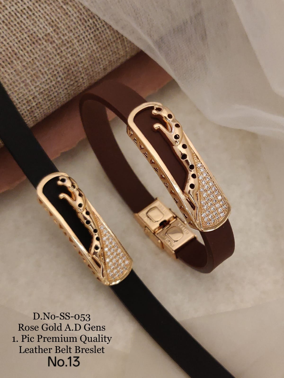 Rose Gold A.D. Gents Premium Quality Leather Belt Bracelet