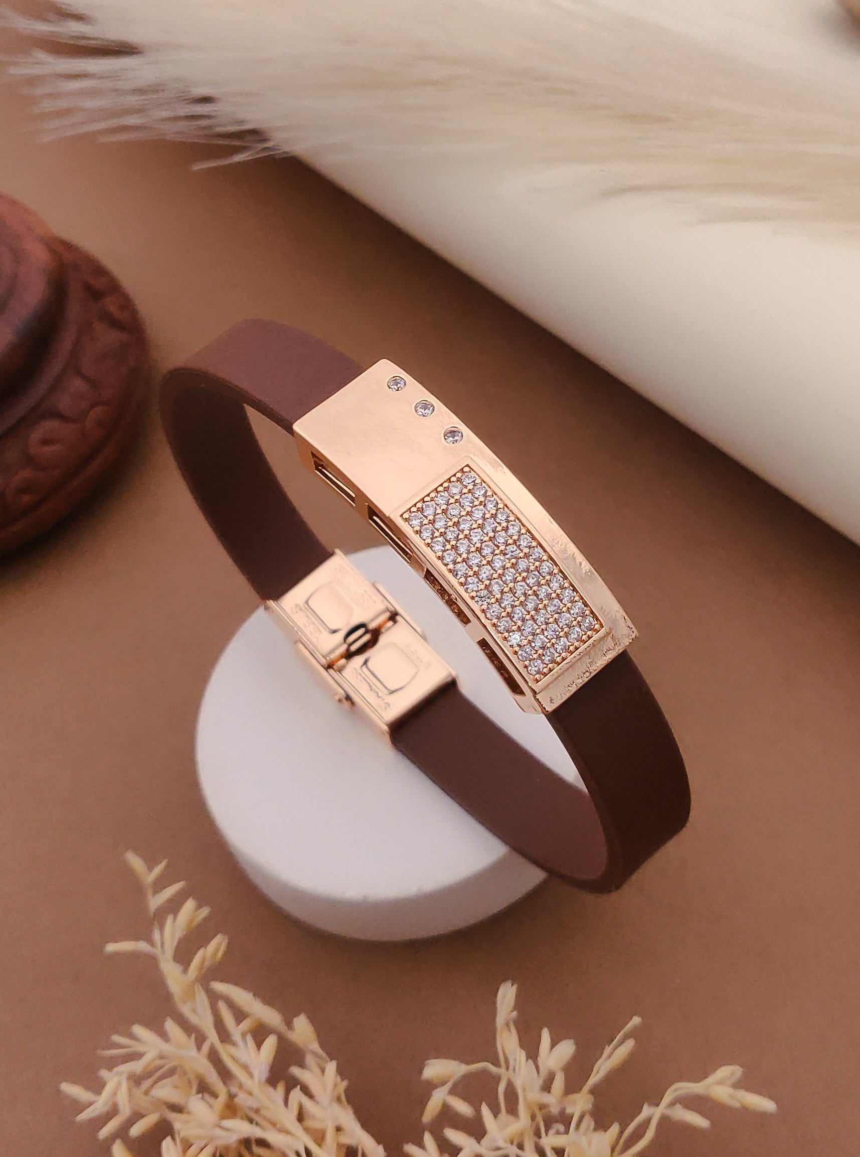 Rose Gold A.D. Gents Premium Quality Leather Belt Bracelet