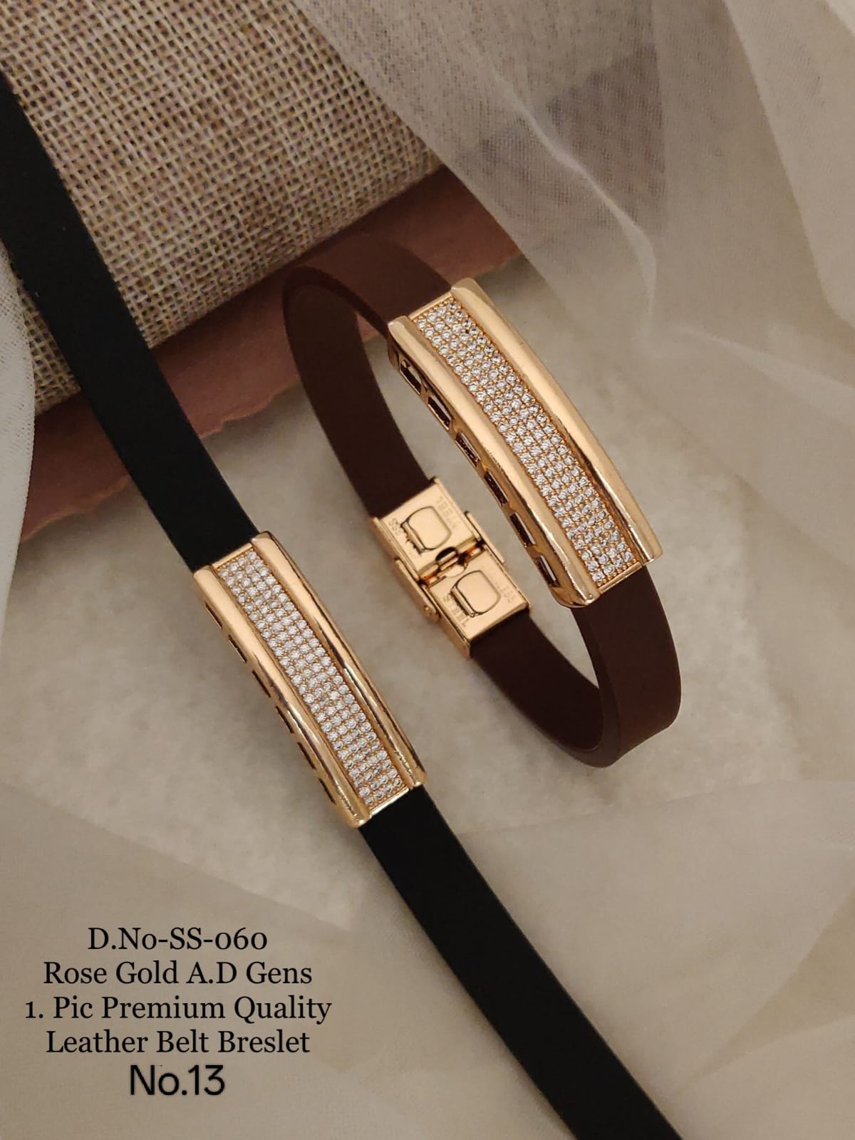 Rose Gold A.D. Gents Premium Quality Leather Belt Bracelet