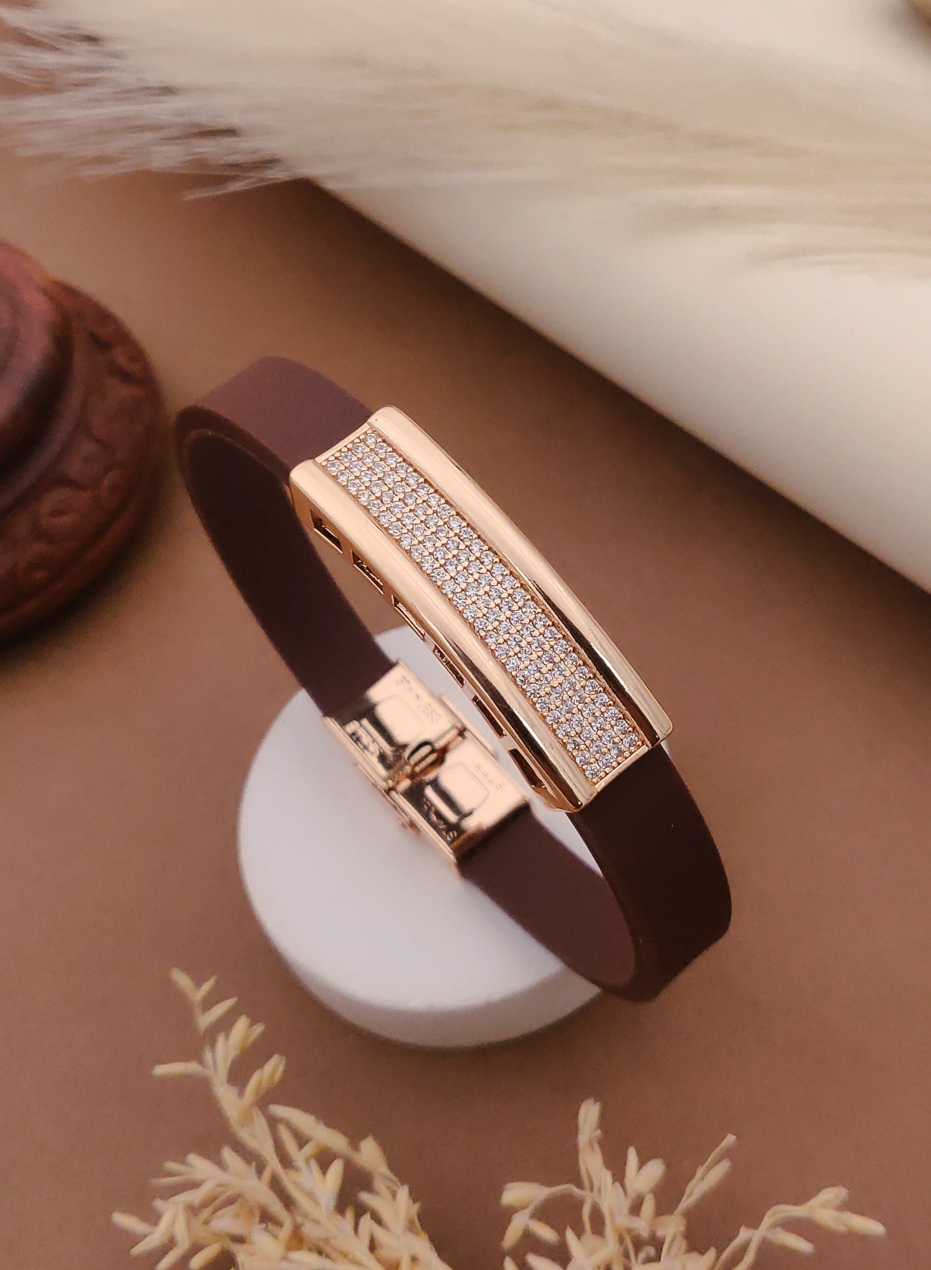 Rose Gold A.D. Gents Premium Quality Leather Belt Bracelet