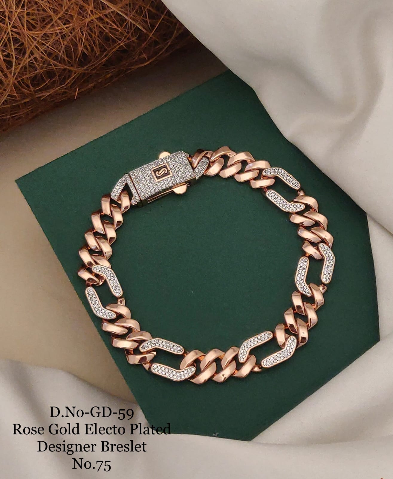 Rose Gold Electo Plated Designer Cuban Bracelet