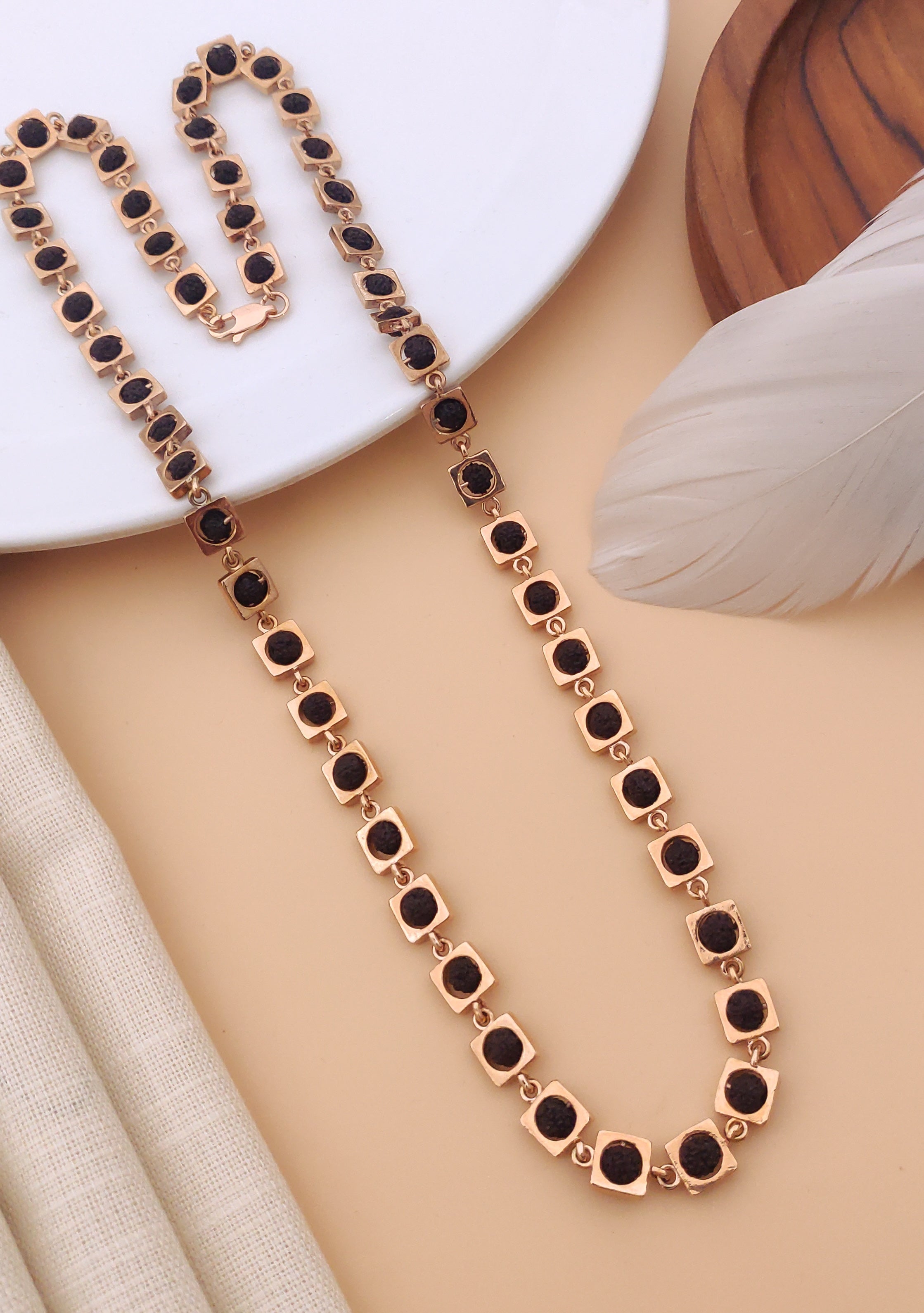 Rudrax Mala in Rose Gold Square Shape
