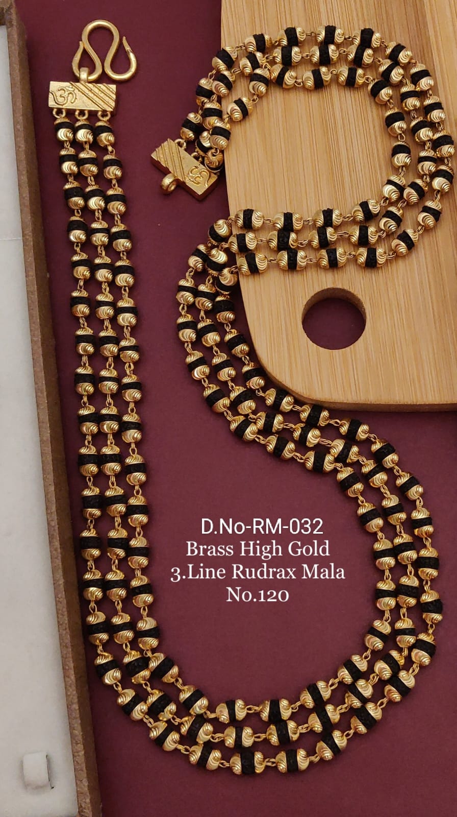 3 Line Brass High Gold Rudraksh Mala