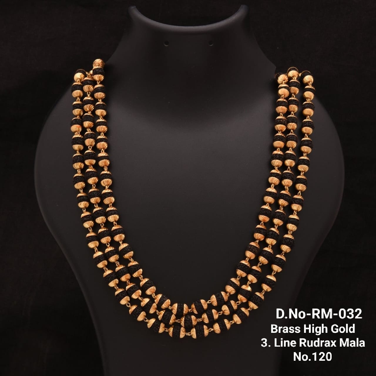 3 Line Brass High Gold Rudraksh Mala
